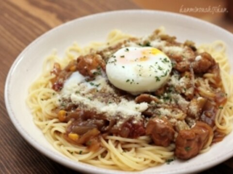 残り物カレーでインディアンスパゲティ